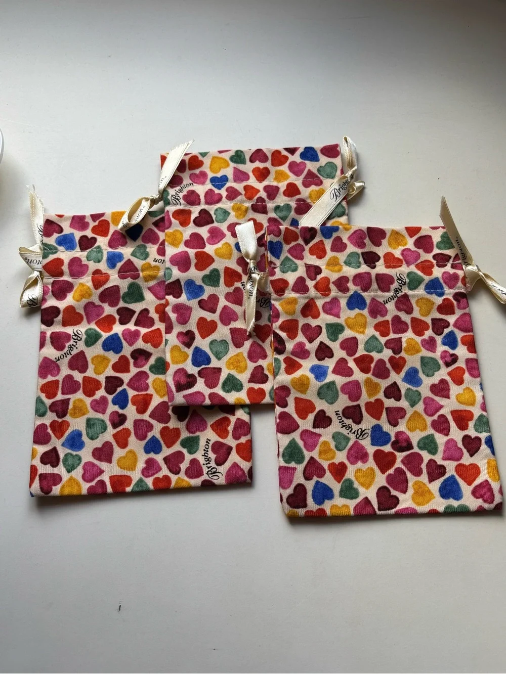 Brighton Set of 3 Colorful Heart Print Jewelry Dust Bags Pouches